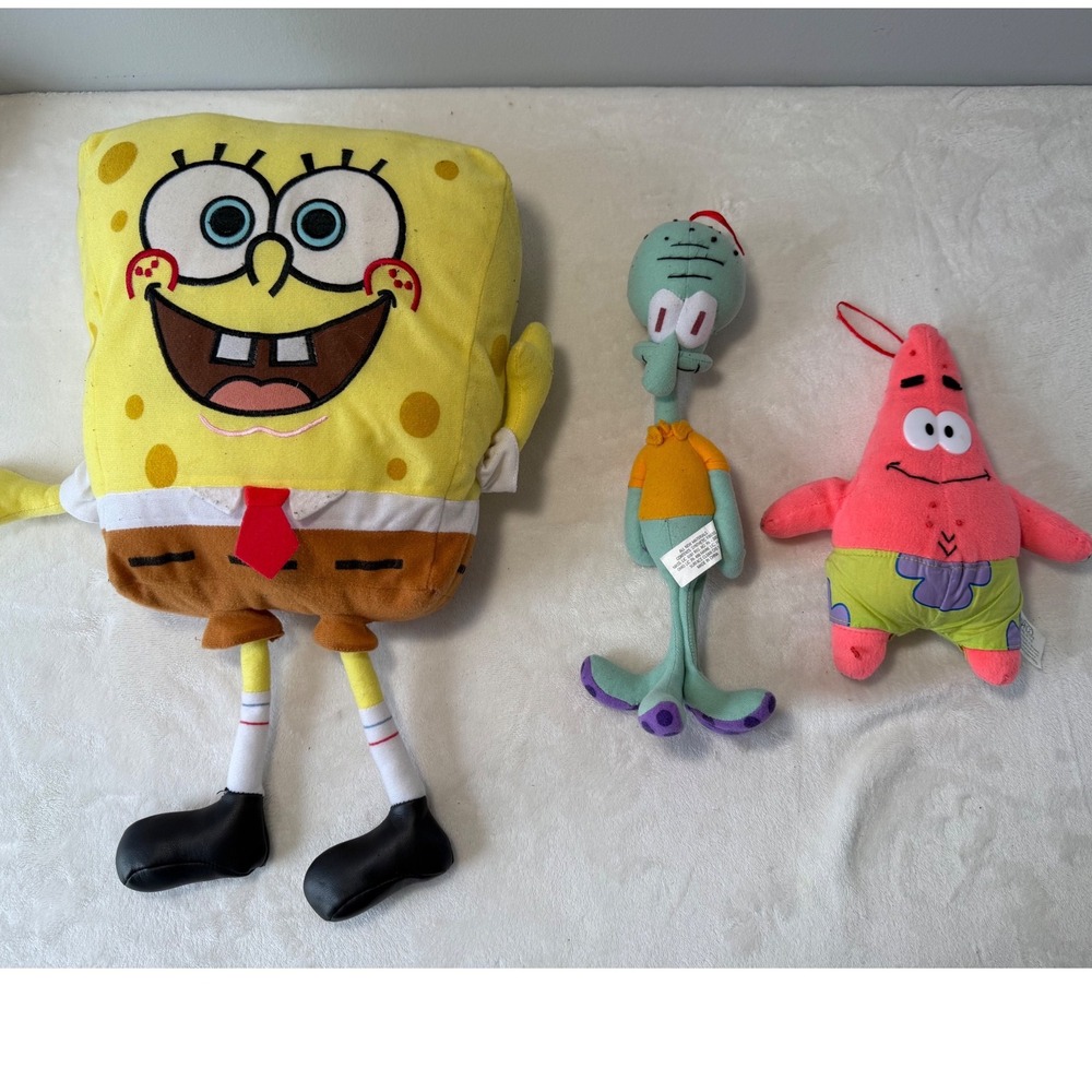 Vintage 2002 Nanco SpongeBob SquarePants Patrick Squidward Plush Toy Lot 3pc